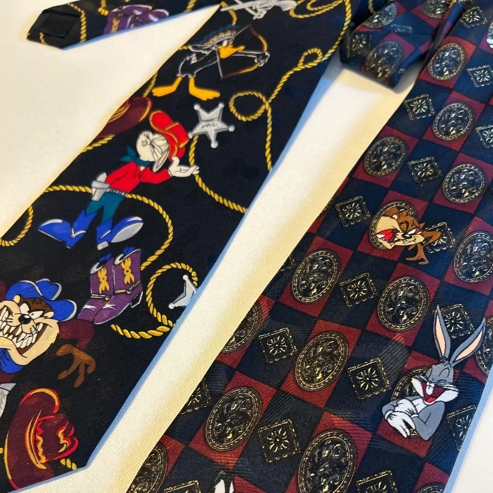 Vintage Looney Tunes Ties Bugs Bunny Wile Coyote Set Of‎ 2